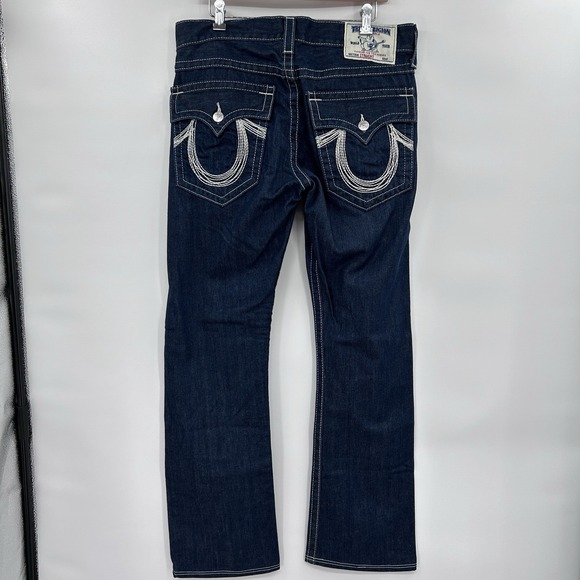 True Religion Mens Dark Wash Straight Leg Jeans Sz 33 Embroidered Flap Pocket - Picture 1 of 13